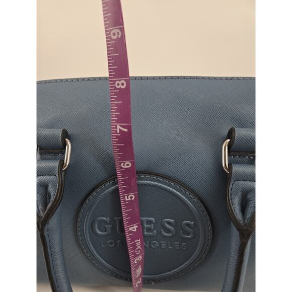 Guess Barrel Logo Patch Faux Leather Blue Denim Color Handbag - Picture 12 of 15